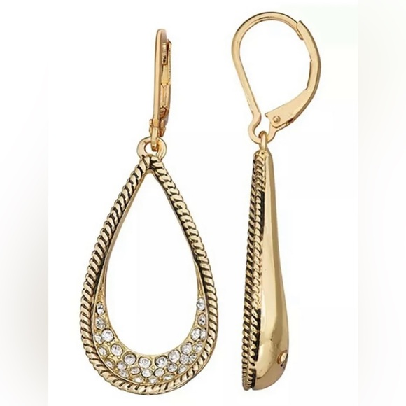 Napier Gold Tone Open Teardrop Crystal Drop Dangle Earrings - Picture 3 of 3